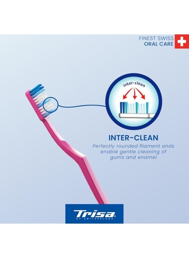 Trisa Fresh Super Clean Hard Adult Toothbrush With Travel Cap, Swiss Made, Finest Swiss Oral Care, Perfectly Rounded Filament Ends, Assortment Pack of 3. - Image 2